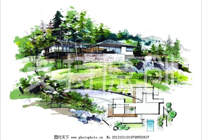 手繪別墅與景觀設計 藝術與自然的完美融合